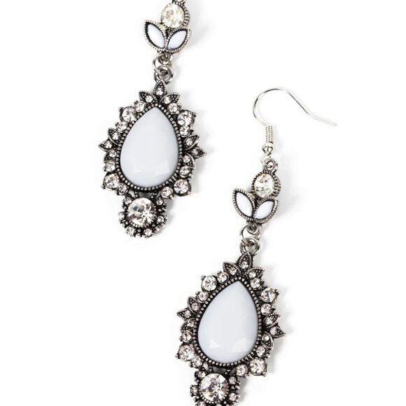 Paparazzi Jewelry Accessories - SELFIE-Esteem - White Earrings - Vintage - Picture 4 of 4